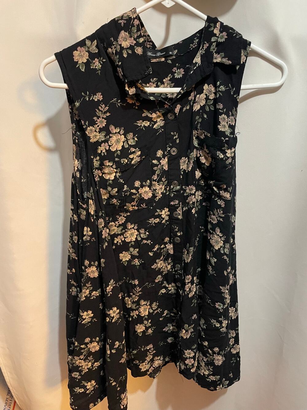 anna grace black floral dress size medium